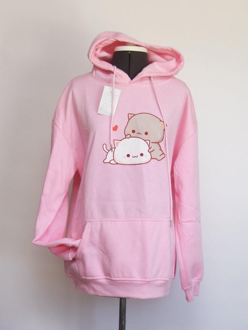 NWT KEEVICI Pink Kawaii Peach & Goma Cat Hoodie Sweatshirt Size M Oversized